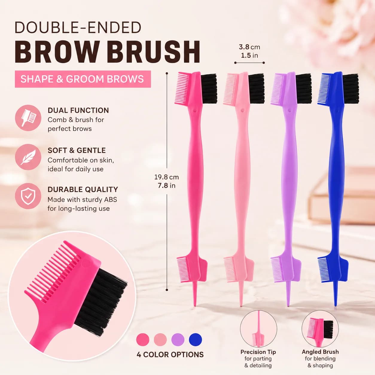 Double Ended Eyebrow Brush with Comb and Brow Brush, Multifunctional Eyebrow Grooming Tool with Precision Tip for Brow Shaping, Styling and Makeup Application Beauty Tool
