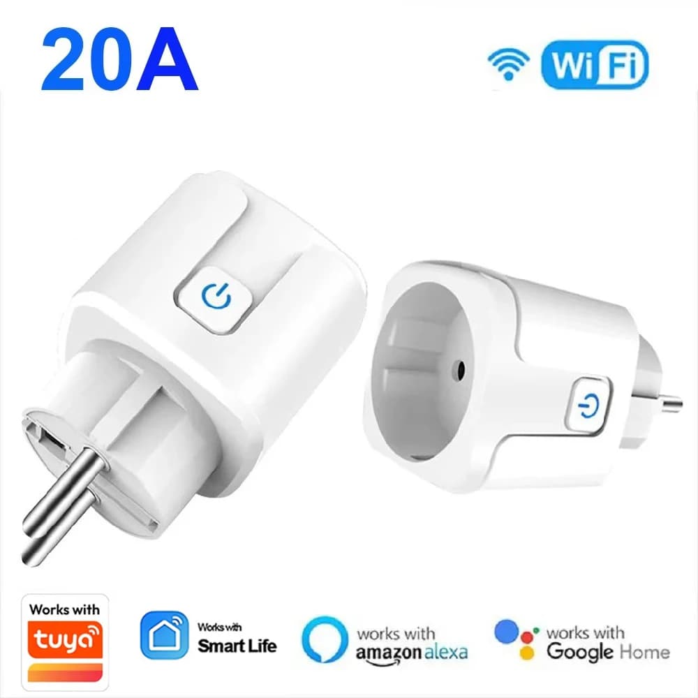 Smart Socket EU 20A Wifi Smart Plug Power Monitoring Works with Tuya Smart Life App Remote Control Support Google Assistant