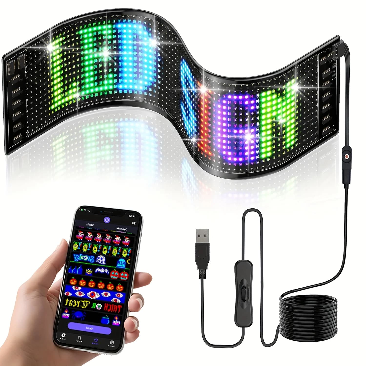 LED Flexible Screen Scrolling Advertising LED Signage USB 5V Bluetooth App Control Programmable Text Pattern Clock LED Car Sign