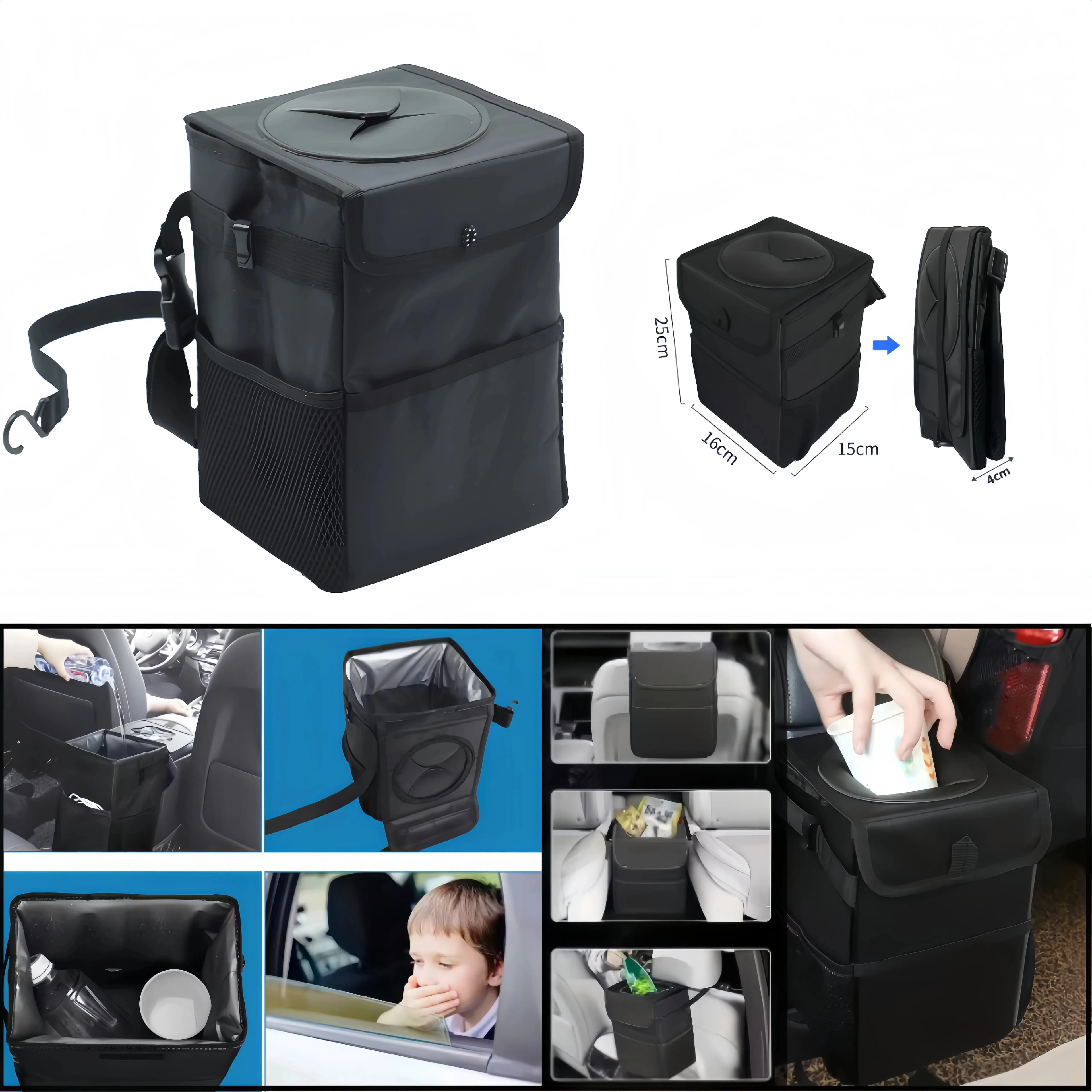 Car Trash Can with Lid Leakproof Trash Bin Car Garbage Can, Collapsible Automotive Truck Organizer and Storage Bag Car Accessor