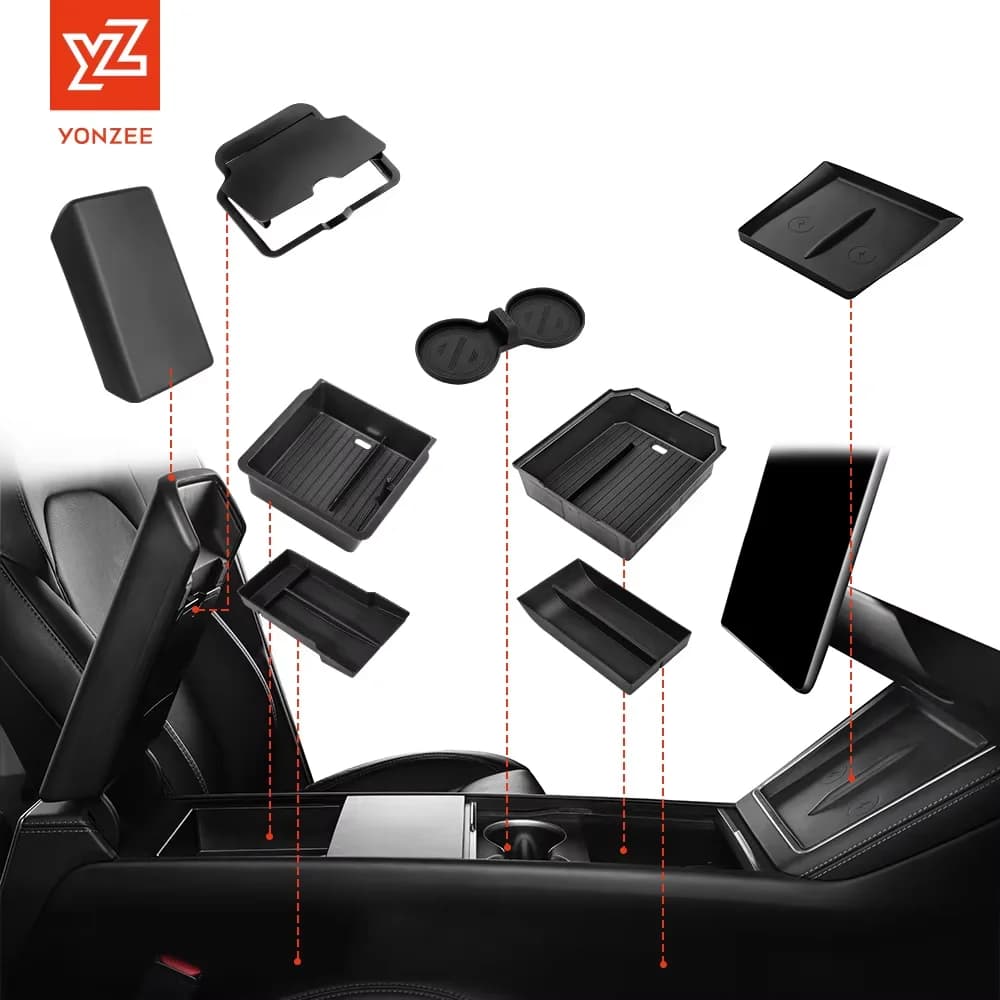 For Tesla Model 3/Y/YL Highland Juniper 2026 Center Armrest Hidden Storage Box Cup Holder Console Organizer Box Accessories