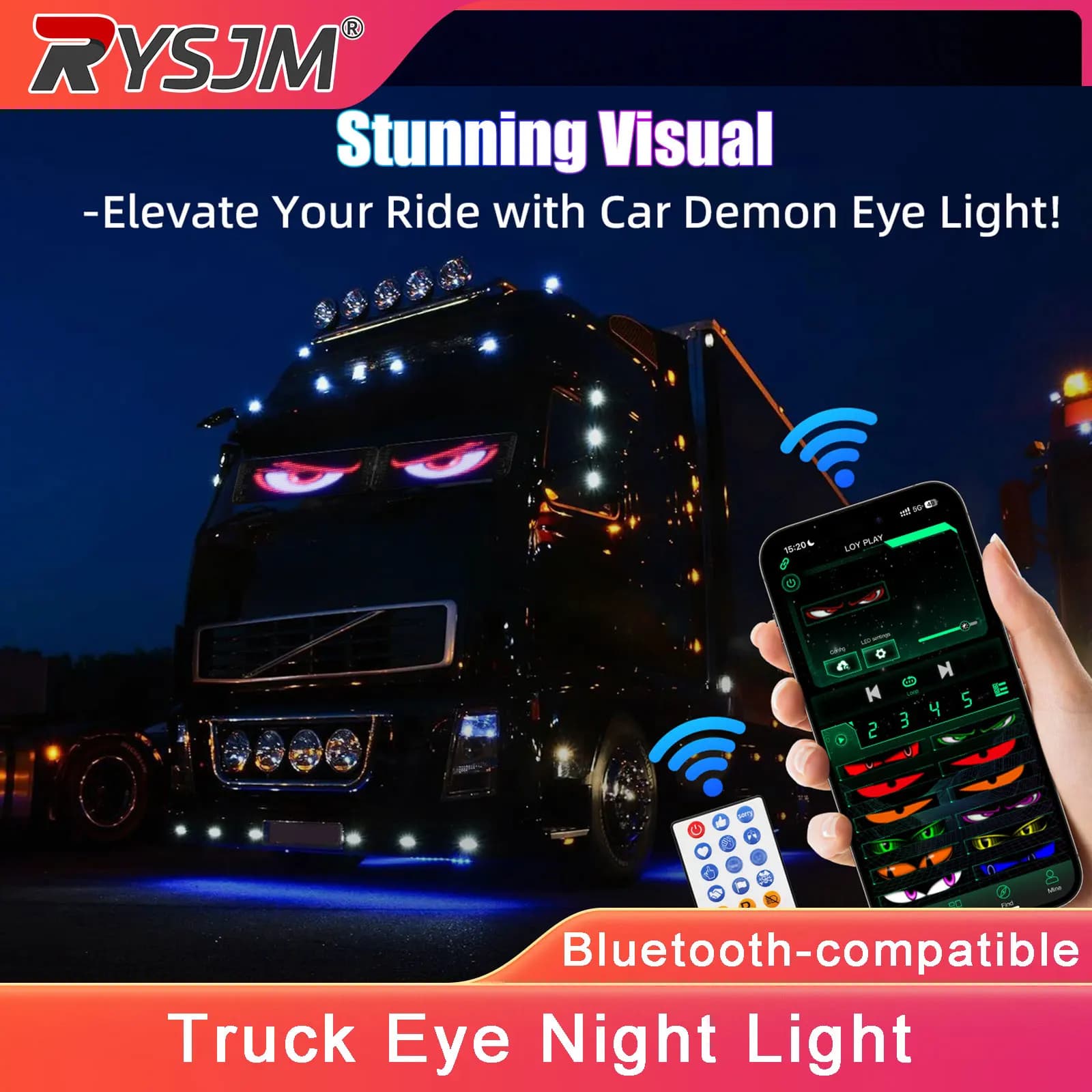LED Devil Eye Light For Car Truck Windshield Animated LED Matrix Pixel Panel Sign Demon Decorative Digital Display Light APP