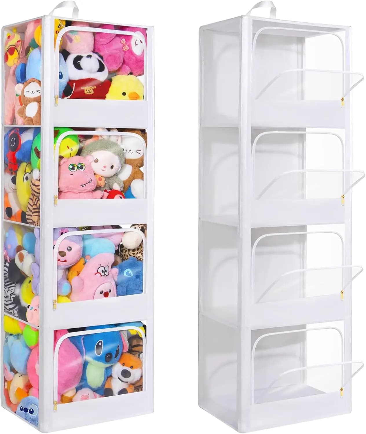 4-Tier Transparent Zipper Dustproof Plush Toy Storage Organizer Horizontal & Vertical Dual Placement Large Capacity Visible Kids Room Storage