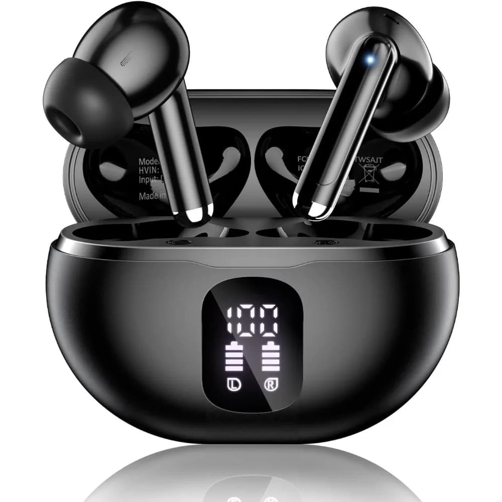 Bluetooth Earbuds with 50H Playtime, Deep Bass, Waterproof, In-Ear Mic for Phone and Tablet