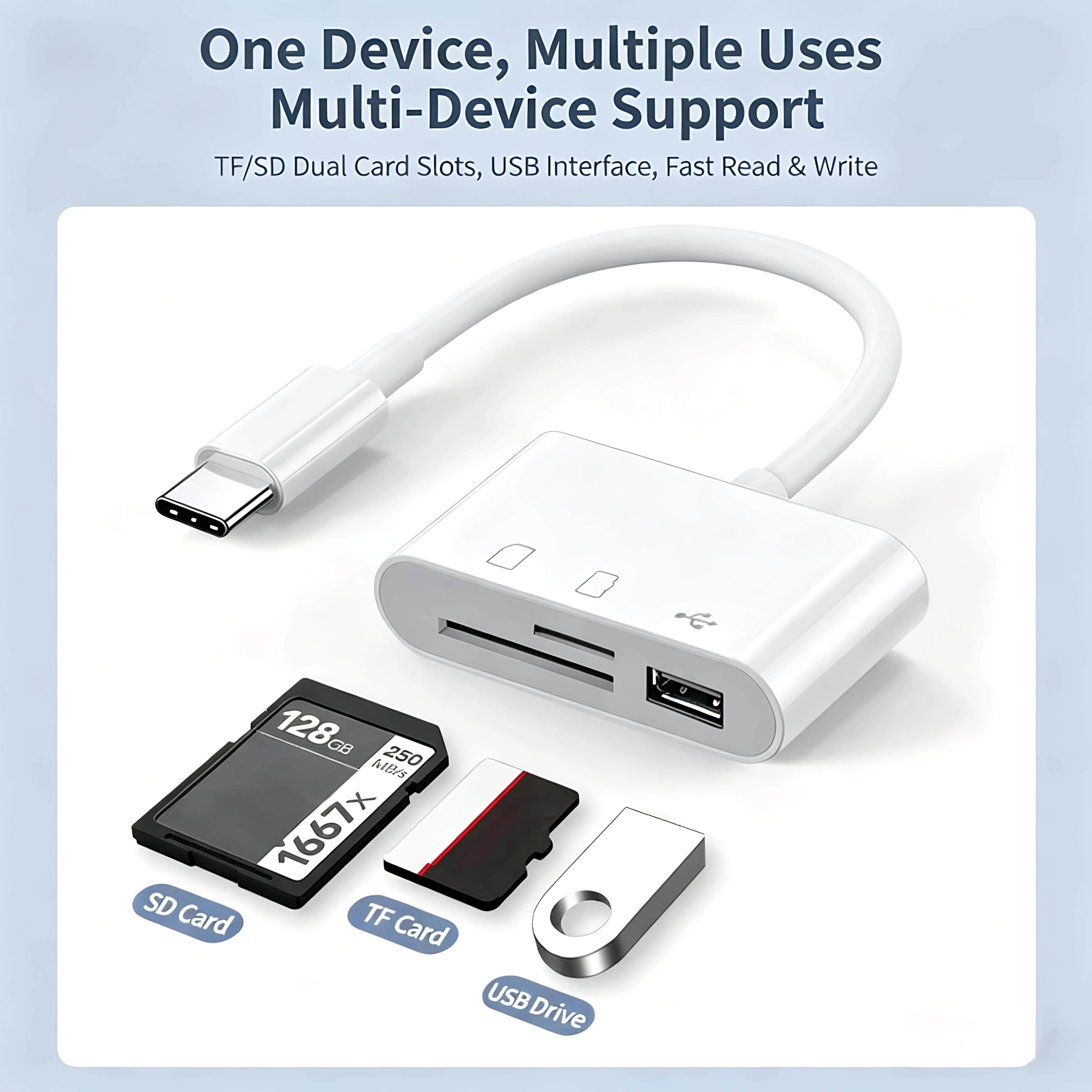 3 in 1 USB/Type C Multifunction Card Reader OTG SD TF Cards USB Memory Cards Reader Converter for MacBook Laptop Samsung