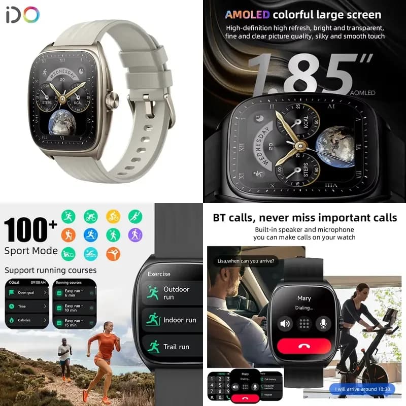 2025 Fashion Man Smart Watch Manufacturer 1.85" AMOLED Curved Factory Price BT Call IP68 Waterproof Fitness Tracker