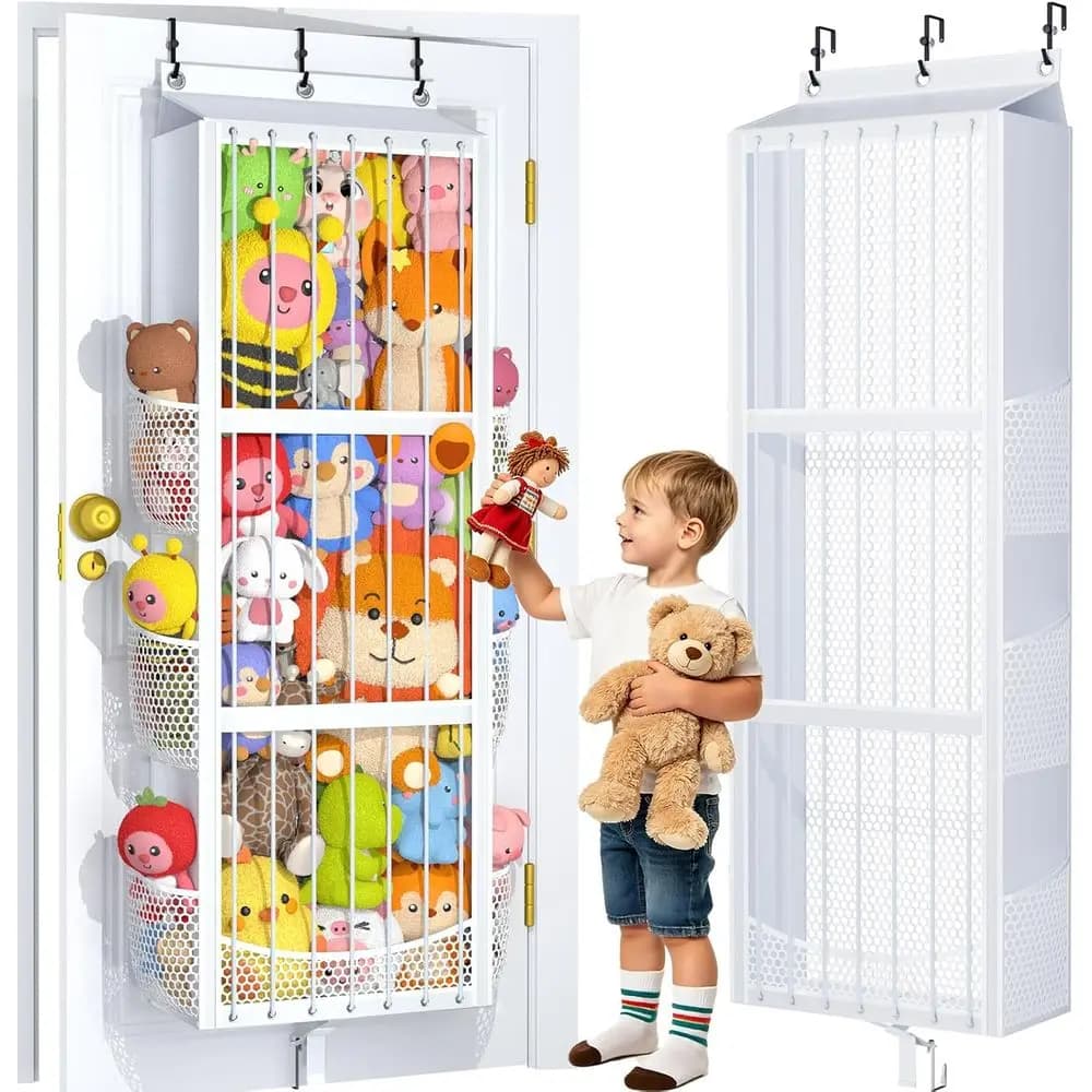 Over the Door Animal Storage – Patent Elastic Rope Design Easy Store Plush Toy Animal Organizer Suitable for Kids Room Toy Holde