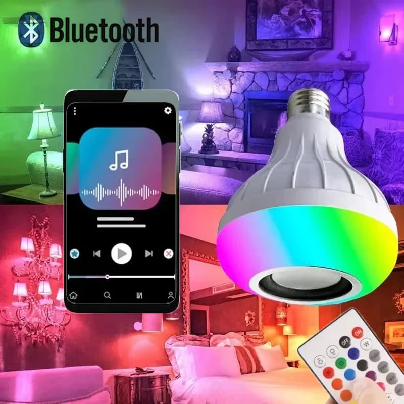 E27 Bluetooth Music Bulb, Stage Ambient Light with Sound Control, DJ Speaker Lamp with Remote Control for Bars and Parties