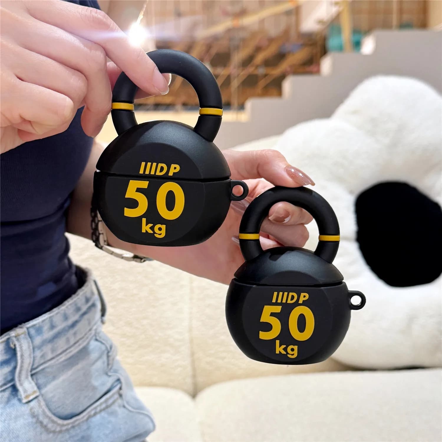 Kettlebell Shape For AirPods 4 Pro3 Cases 50kg Fitness Style Silicone Protective Cover with Keychain for AirPods 1/2/3/Pro/Pro 2