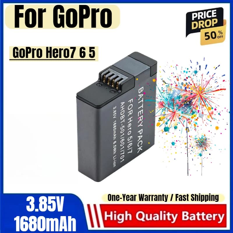 GoPro Battery AHDBT-501 601 701 for GoPro Hero7 6 5 for Action Camera Battery