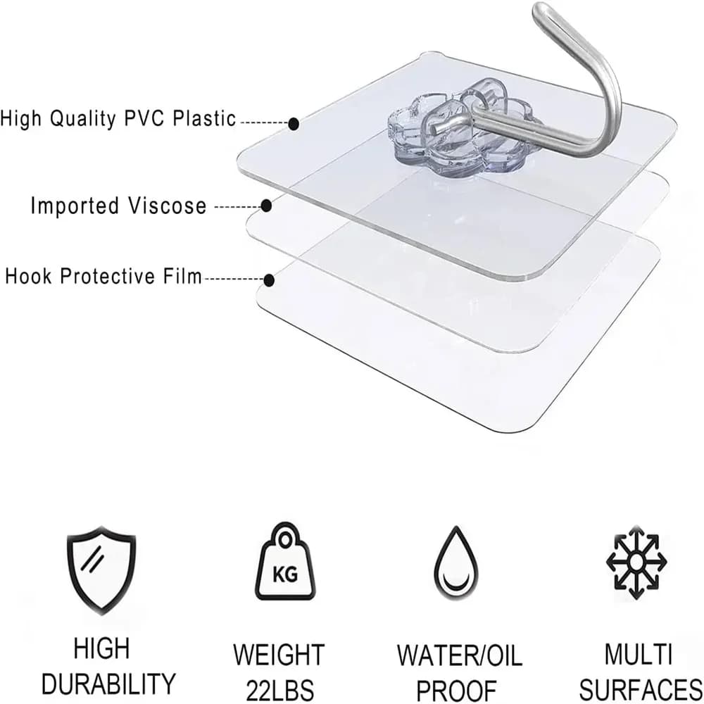 5-30pcs Transparent Stainless Steel Self-Adhesive Hooks Bathroom Towel Clothes Storage Sticker Hook Key Hangers Storage Holder