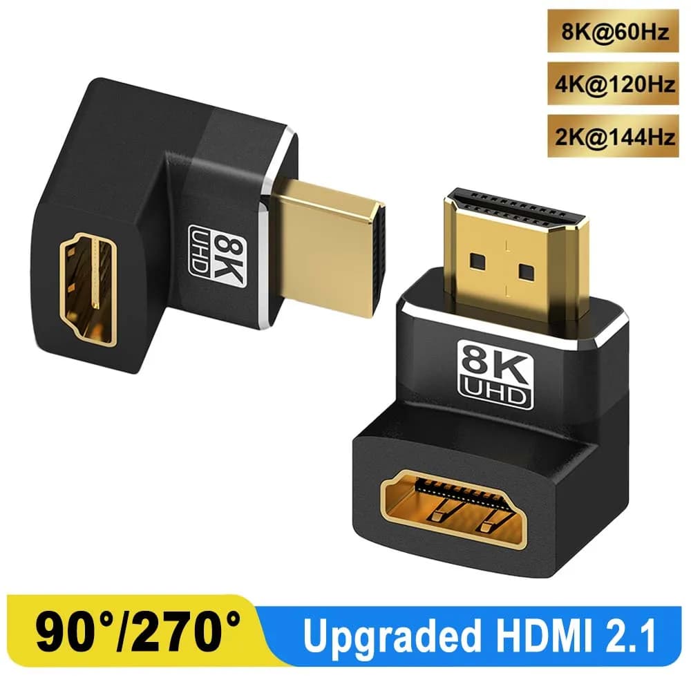 HDMI 90 and 270 Degree Adapter，HDMI 2.1 8K@60hz 2.0 4K@120hz 2K Right Angle HDMI  L Adapter for HDTV PS4 PS5 Lapto