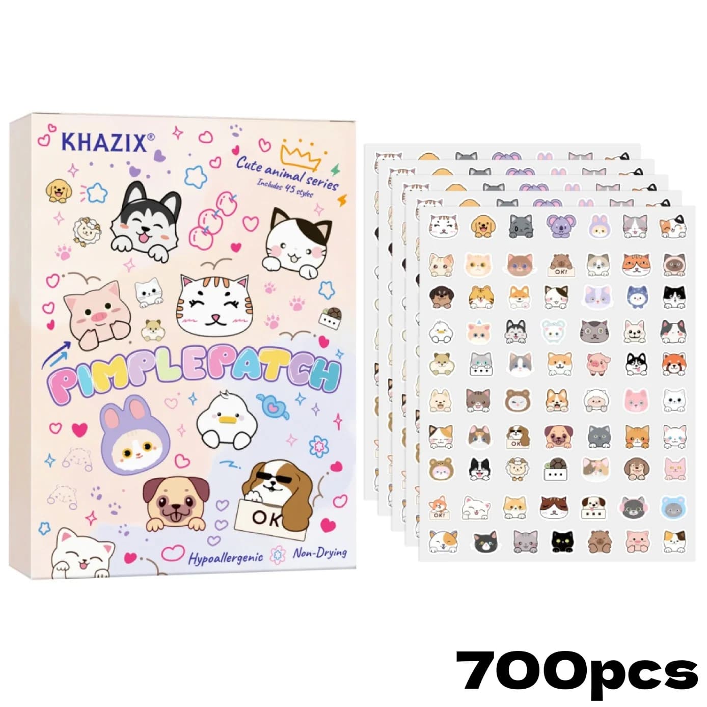 700pieces of cartoon cat acne patches, facial acne patches, concealer acne patches, and pimples patches. Ultra-thin and breathab