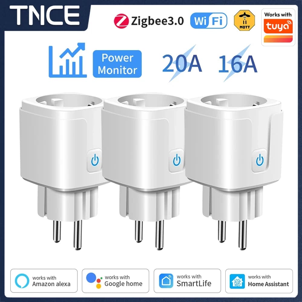 TNCE TUYA EU Plug wifi or zigbee3.0 Smart Socket 16/20A Power Monitor Timing Function Voice Control Works With Alexa Google Home