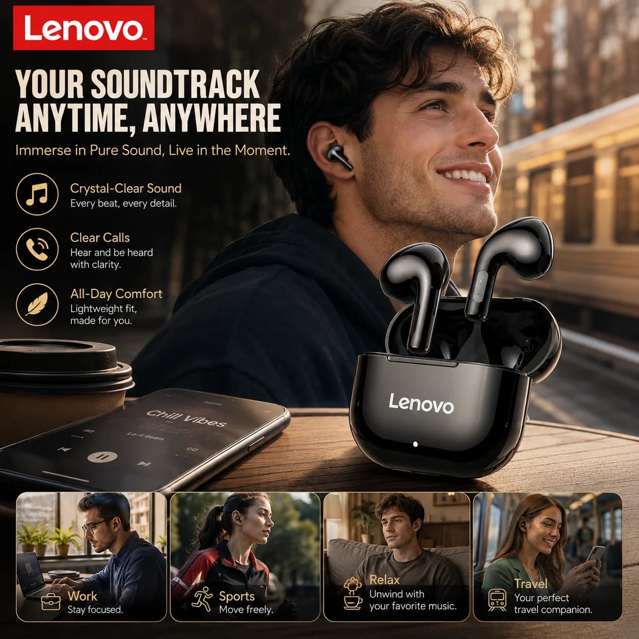 Original Lenovo LP40 TWS Bluetooth5.4 Earphones Wireless Headphones Touch Control Sport Headset Stereo Earbuds For Phone Android