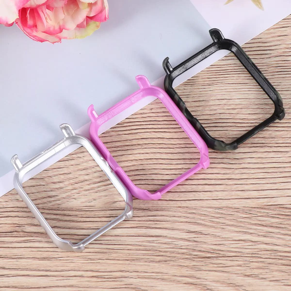 3Pcs Smart Watch Protective Cover Tpu Case Scratch Proof Drop Resistance Slim Fit for Huami Dark Purple Silver Camouflage