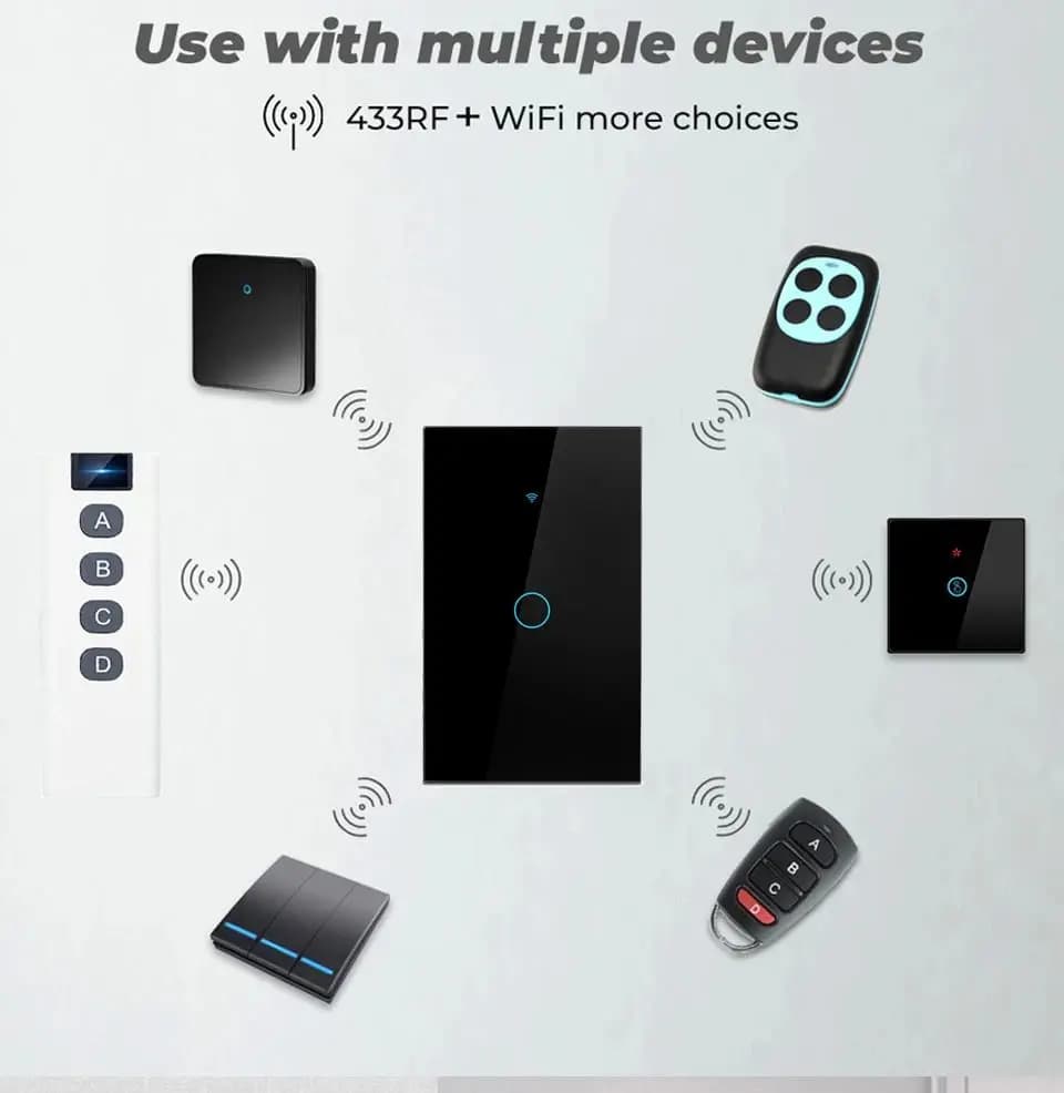 US WiFi Smart Wall Switch RF433 1/2/3 Gang No Neutral Wire Touch Sensor LED Light Switches Works with Tuya Smart Life App