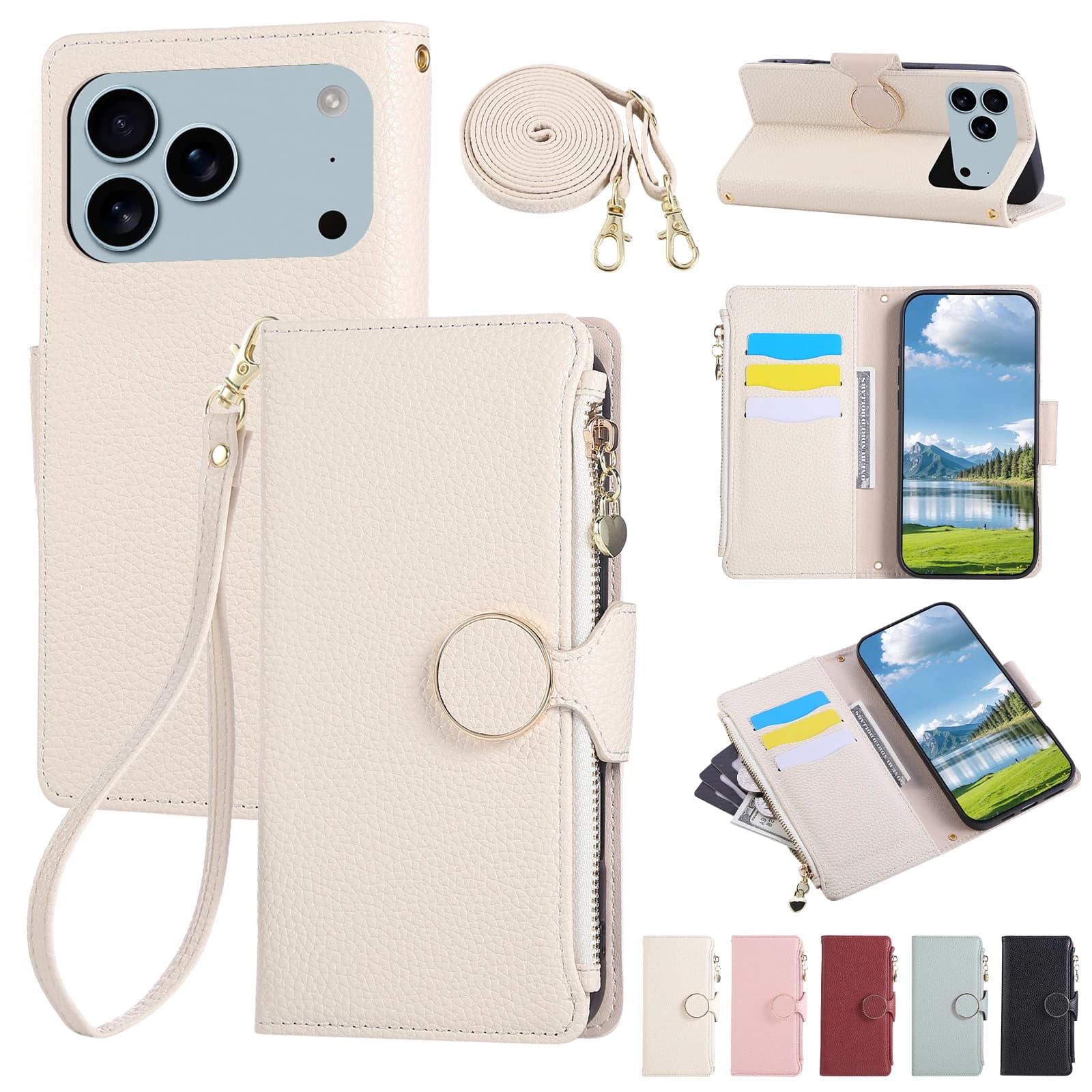 Crossbody Zipper Card Solt Wallet Leather Case For iPhone 17 Pro Max 16 15 14 13 12 11 Plus air 16E Long Lanyard Bag Book Cover