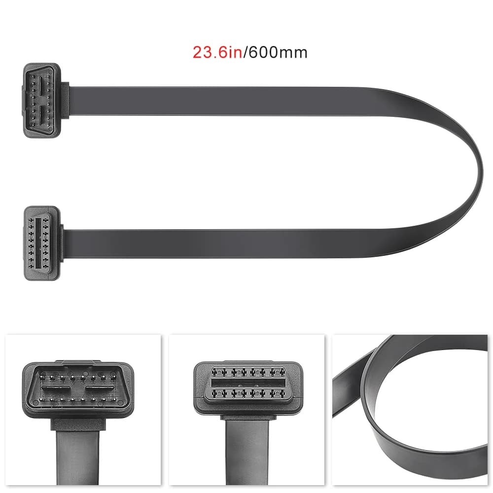 60CM Flat 16 Pin Socket Cable OBD OBDII 16Pin Male To Female Car Scanner OBD2 Extension Cable Connector Diagnostic Accessories