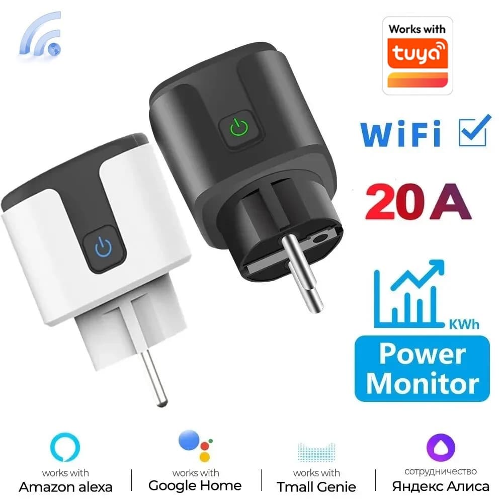Smart Socket EU 16A/20A AC100-240V Wifi Smart Plug Power Outlet, Alexa Google Home Voice Control Works With Tuya Smart Life APP