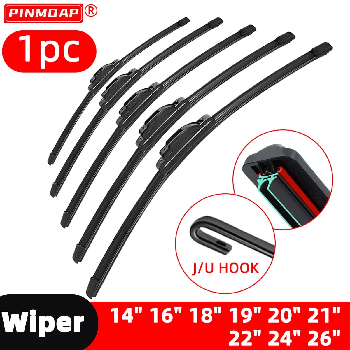 Double Rubber Strip Car Windshield Wiper Blade J Hook U Type Universal Unsupported Car Wiper 14 "16" 18 "19" 20 "21" 22 "24" 26“