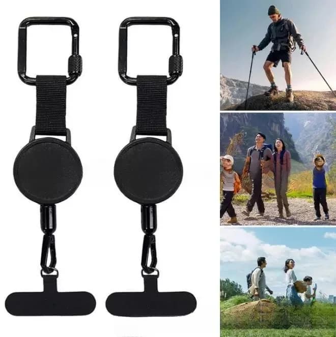Anti-Theft Retractable Phone Holder Smartphone Safety Lanyard with Carabiner Anti-Drop Harness for Hiking Cycling Climbing