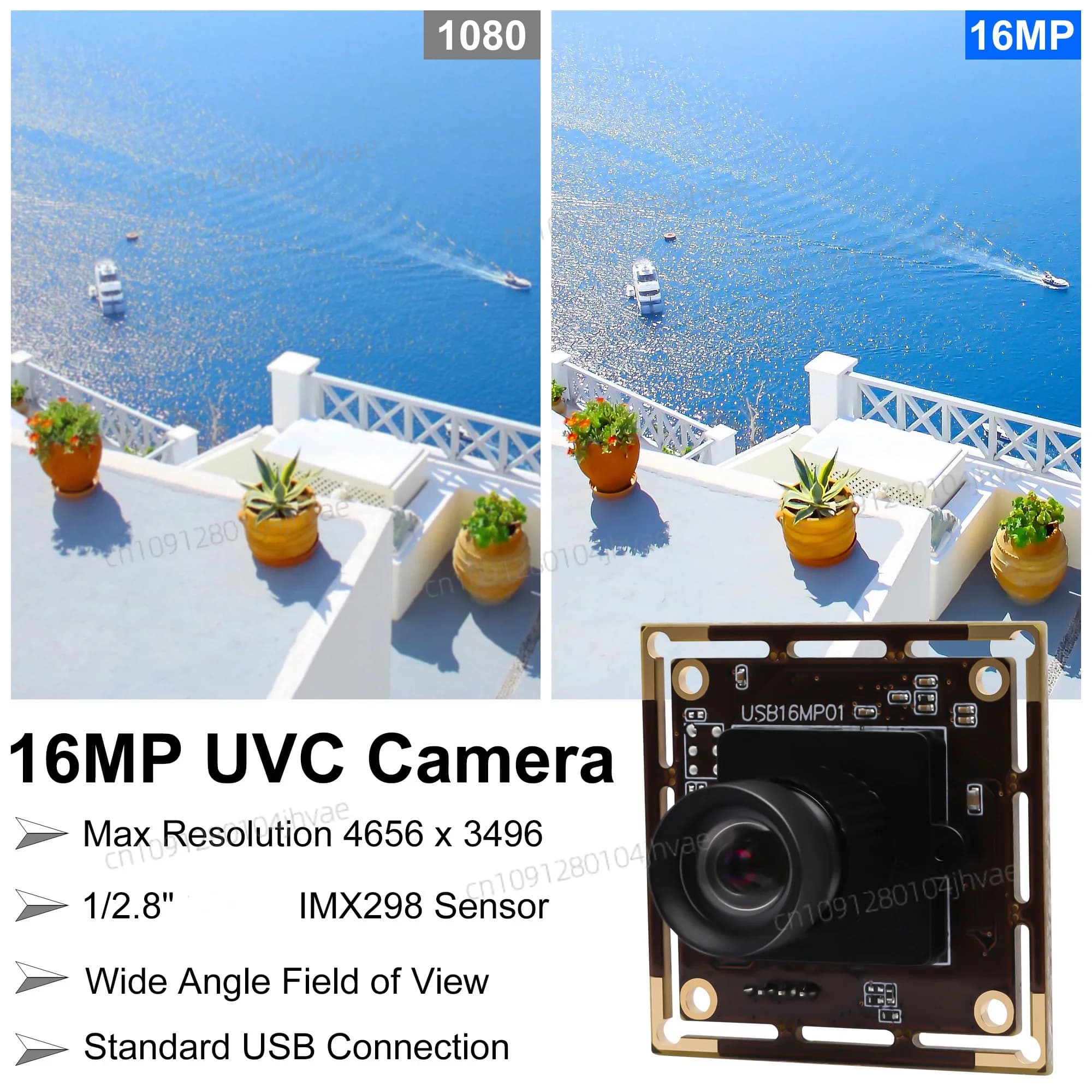NEWELP 16MP HD USB Camera With 1/2.8 Inch  IMX298 Sensor  Wide Angle Webcam No Distortion Lens Mini Camera Module