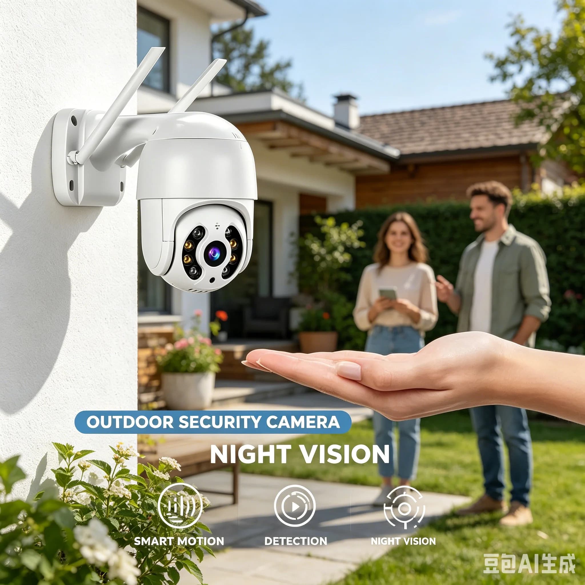 WiFi Security Camera with Visual Alarm Color Night Vision Wireless Outdoor Indoor Wall Mount Motion Detection Home Surveillance