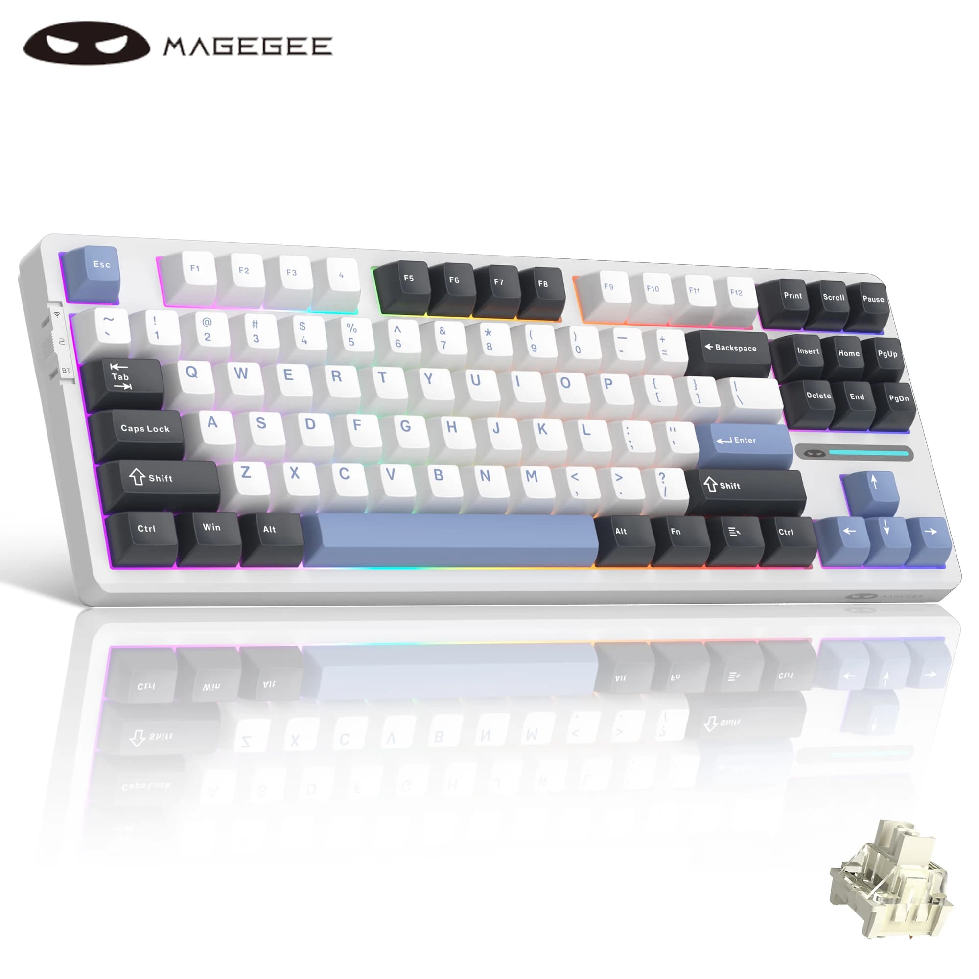 MageGee Light87 Wireless Mechanical Keyboard 2.4G/USB-C/BT5.0 Hot-swappable 87Keys RGB Gaming Gasket Keyboard for Games and Work