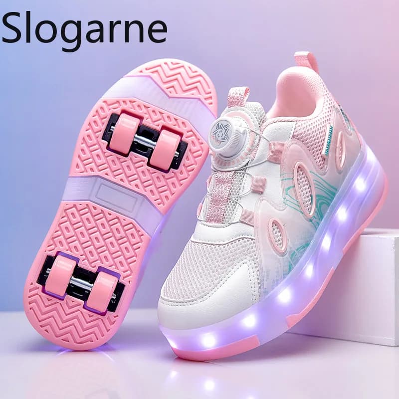 2026 New Mesh Roller Skate Shoes Girls Summer Runaway Shoes Children Sneakers with Wheels LED Light Student Cute Roller Sneakers