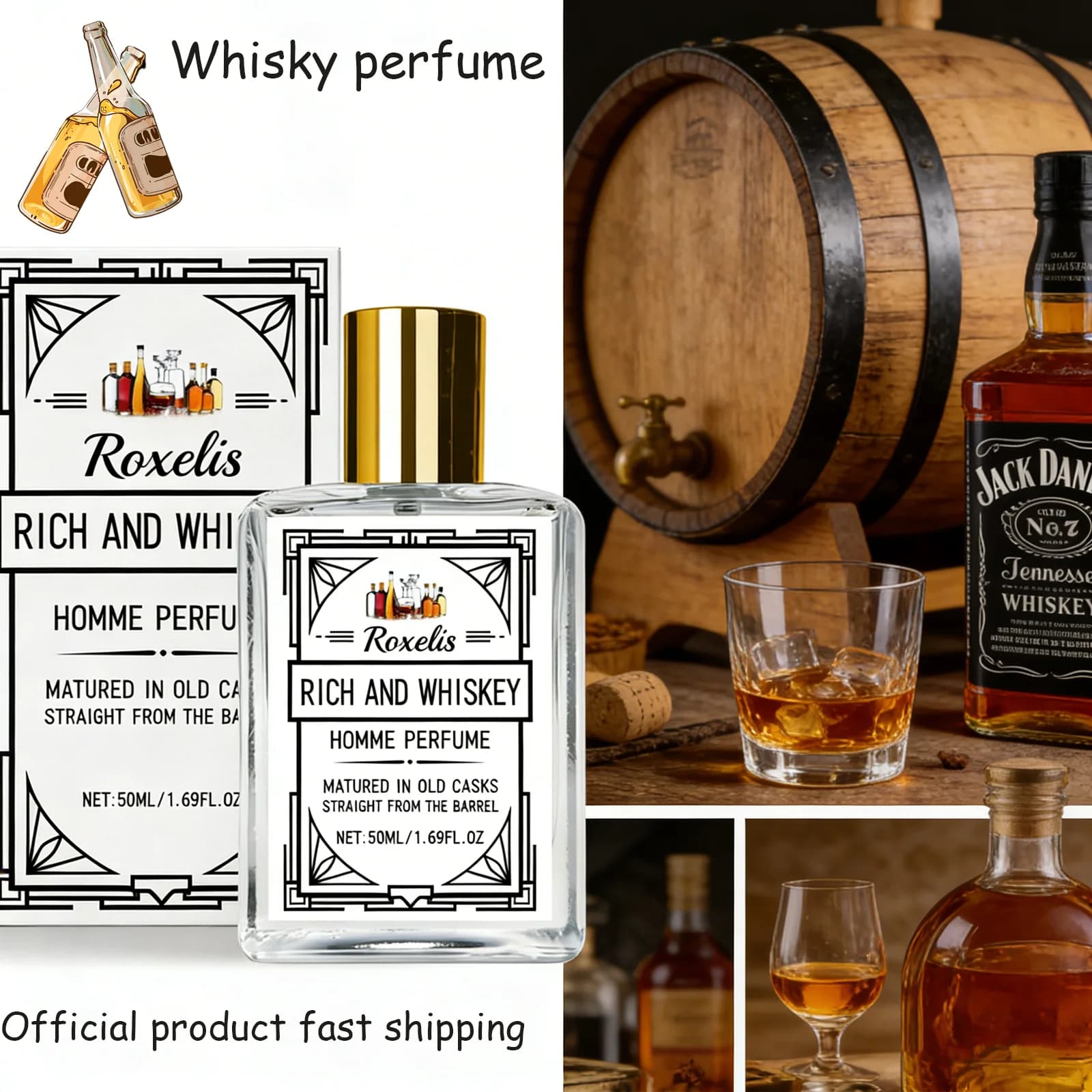 Roxelis 50ml Charm Whisky Men's Perfume Gulong Fragrance Elegant Fresh Charm Fragrance for Men Perfume