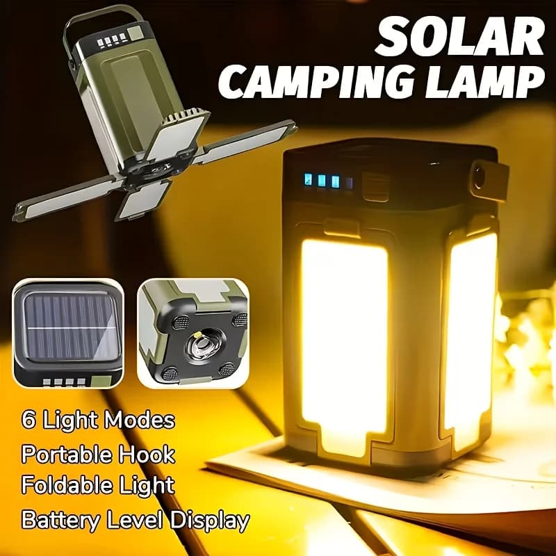 Solar Outdoor Portable Camping Light Solar Charging Foldable 2000mah Power Bank Intelligent Display Portable Hanging Tent Light