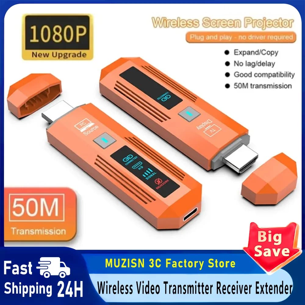 50M 5.8G 1080P HDMI-Compatible Wireless Audio Video Transmitter Receiver Extender for Camera Laptop PC to TV Monitor Projector