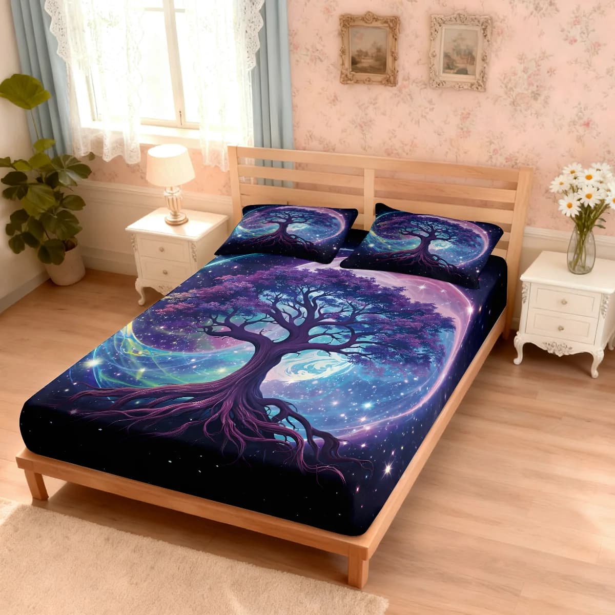 3pcs Universe Magical Life Tree Printed Coreless Bed Sheet Set Multi Size Soft Bed Cover Bedroom Bedding Decoration