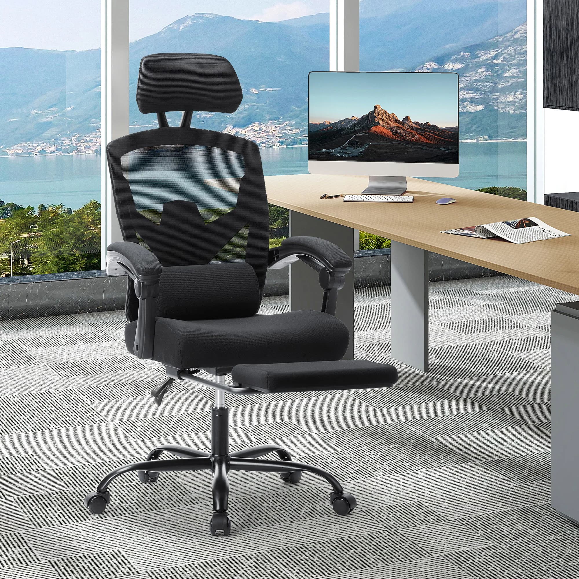 MCQ High Back Ergonomic Reclining Gaming Office Chair with Lumbar Support Pillow Mesh Swivel Rolling Rocking Computer Desk Chair