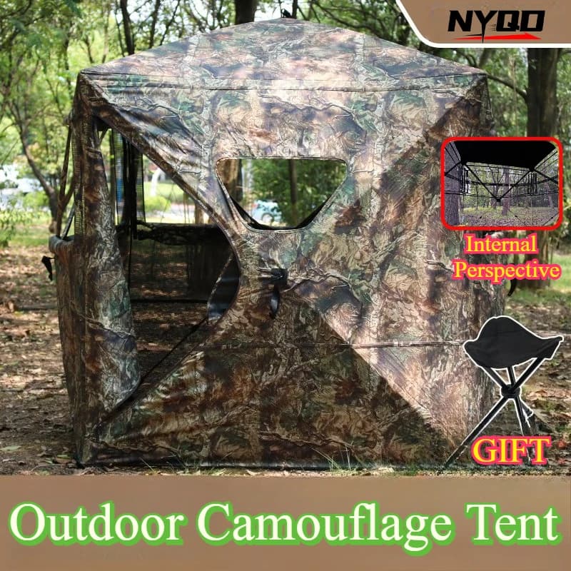 Outdoor 2-3 Person Automatic Camping Hunting Camouflage Tent Portable Watching Bird Spectator Unobstructed Viewing Game Private