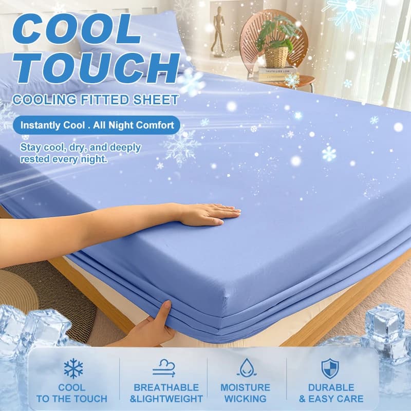 Cooling Fitted Sheet Breathable Fabric With Elastic Band Skin-friendly Fitted Sheet Cooling For Night Sleep Bed Sheets Set