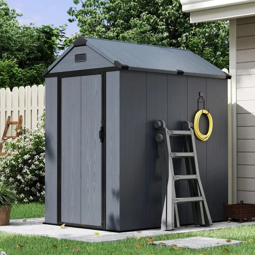 4×6 T All-Weather Resin Storage Shed, Outdoor Plastic Tool Shed with Reinorced loor, Lockable Door, Window & Vent or Garden Pati