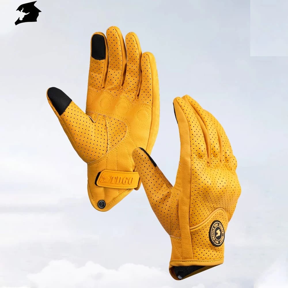 Yellow Motorcycle Breathable Racing Gloves Summer Perforated PU Leather Motocross Glove Men Women Motorcyclist Protected Gloves