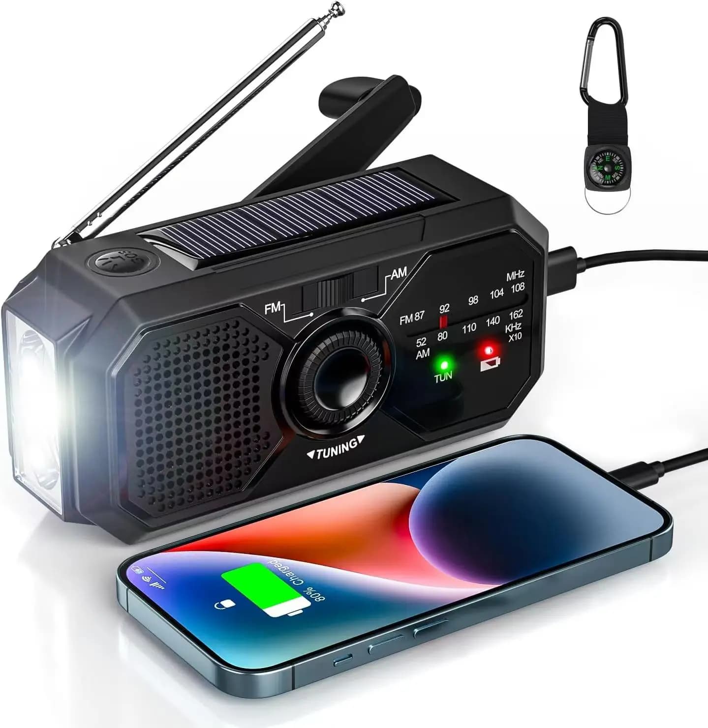 Portable Solar Radio, Emergency Kits First Aid Radio With Crank, Dynamo AM/FM Radio, Blackout Power Station, USB Phone Charger