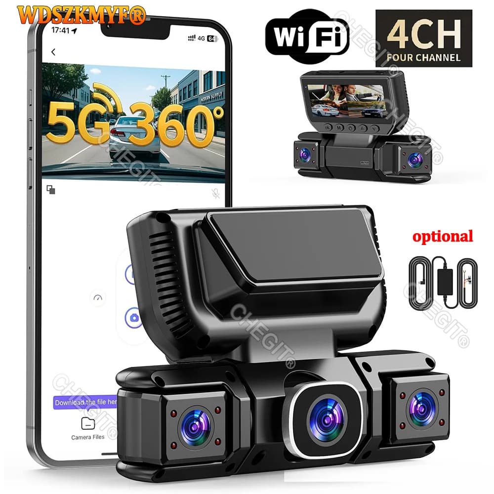 New WIFI 4Channel 360 Degree  Car Dvr 1080P Video Recorder WiFi APP Dashcam 24h Parking Monitor Rear View Camera Car Recorder