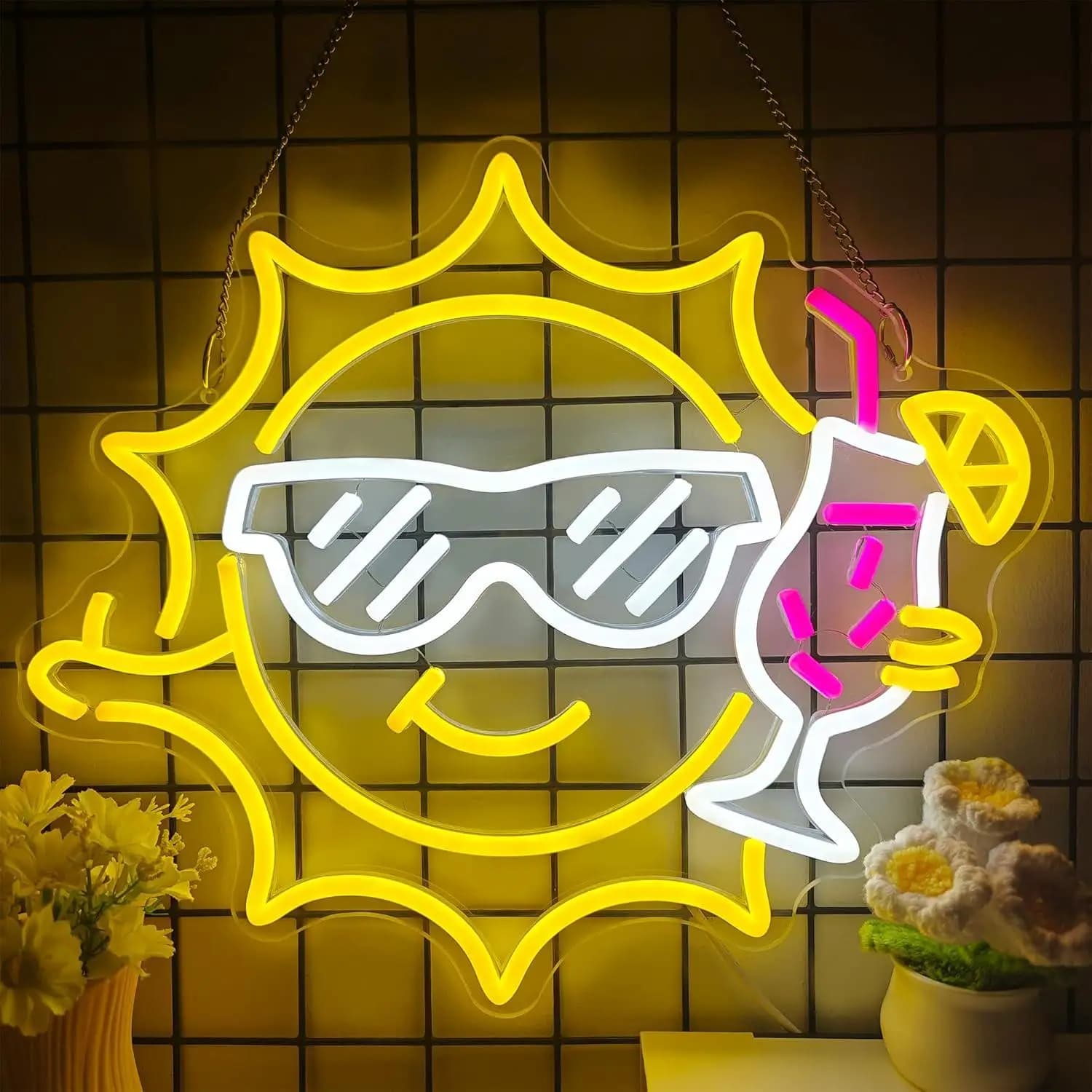 Bar Neon Sign Sun Glasses USB Dimmable LED Neon Lights for Beach Bar Pub Sandbeach Beverage Shop Wall Decor Business Bar Signs