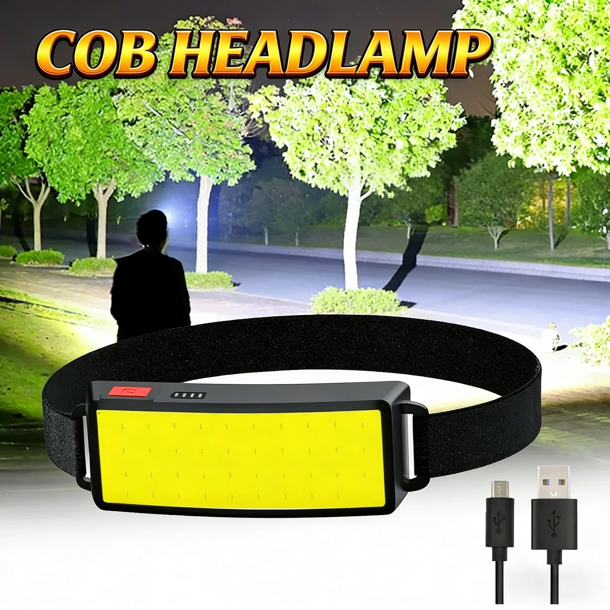 COB Portable LED Headlights Outdoor Headlight Built in Battery USB Rechargeable Head Lamp Camping Fishing Climbing Lantern
