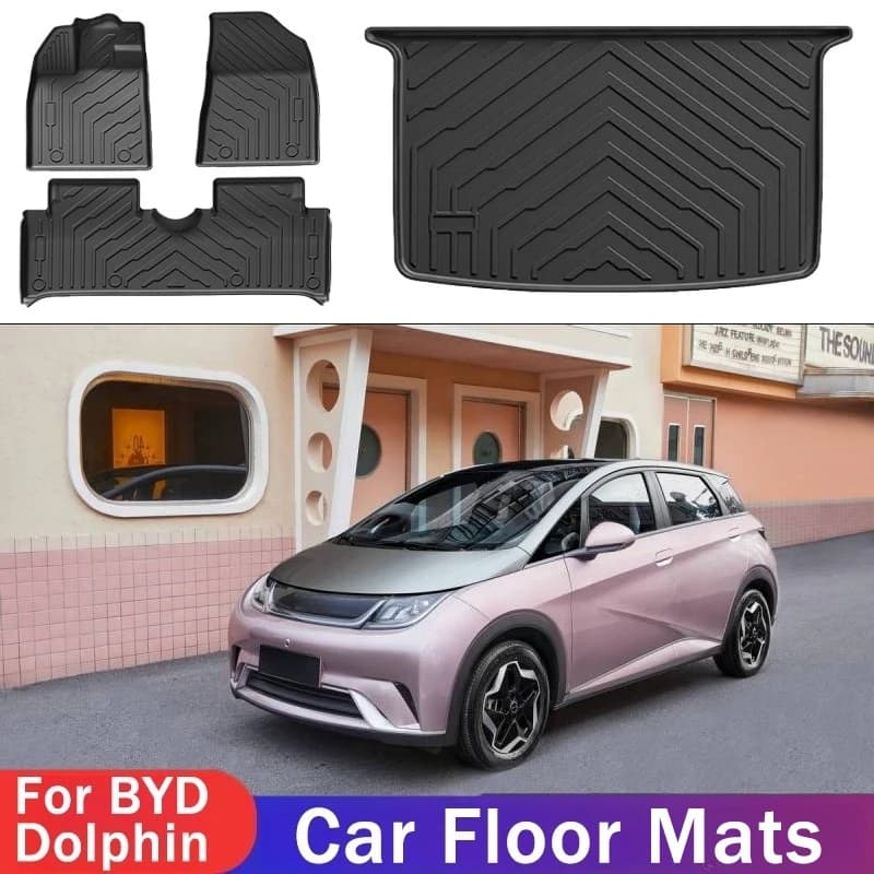 TPE Foot Mats and Trunk Mats for BYD Dolphin LHD 2021 - 2025 All-weather Double-layer Waterproof and Anti-skid Mats Auto Parts