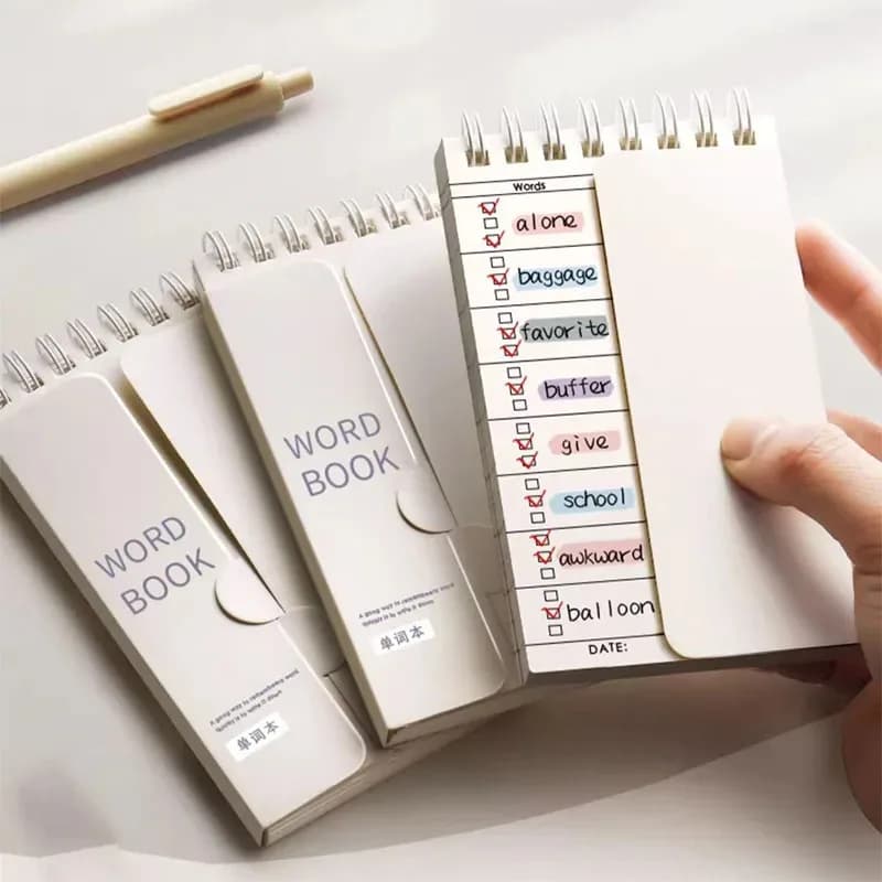 Pocket Vocabulary Memory Book, English German French Spanish Language Word Book, Personalized Planning & Learning Aid,Easy Carry