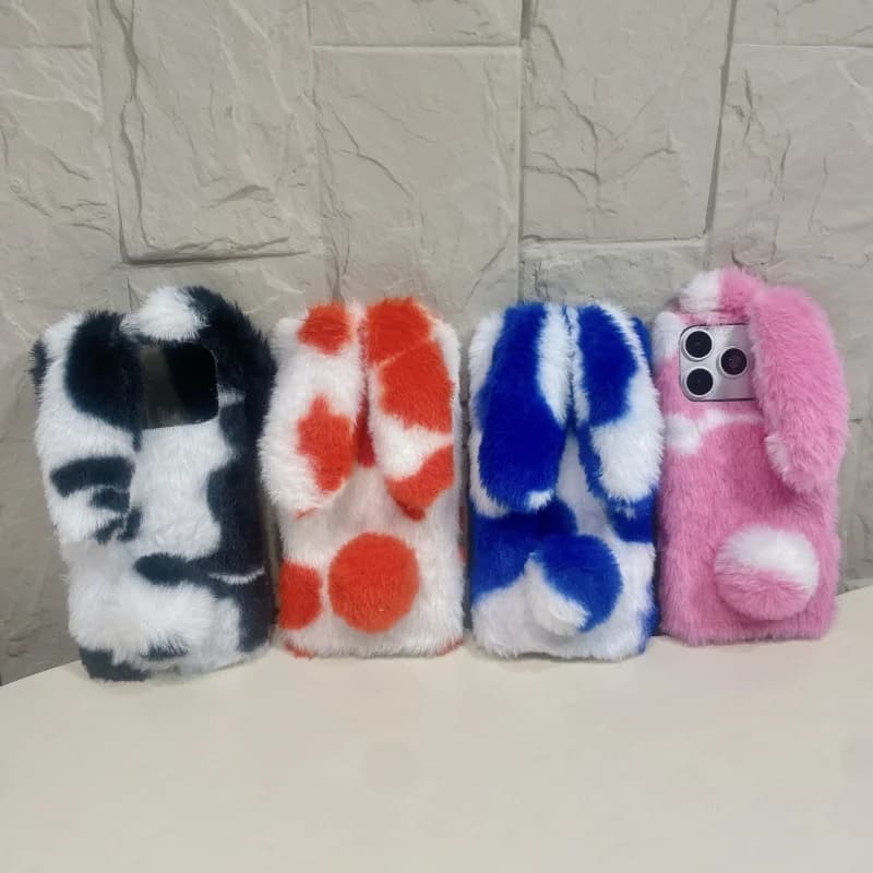 Cute Rabbit Design Fluffy Phone Cases for iPhone 17 16 15 14 13 12 11 Pro Max Women Nice Covers