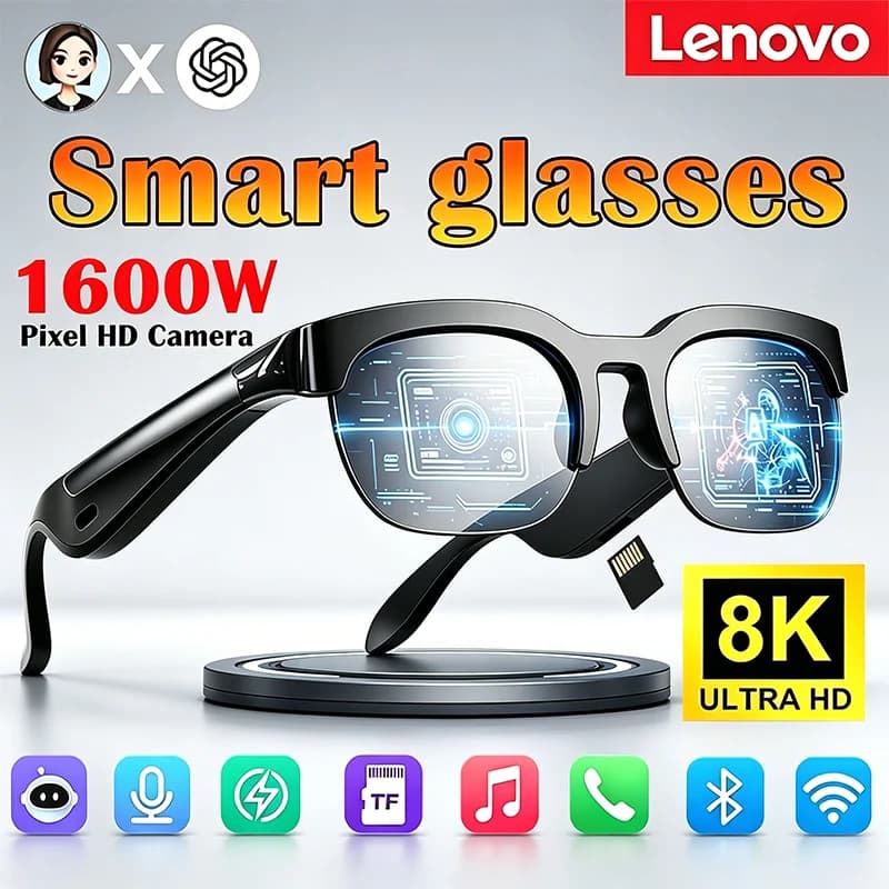 Lenovo 2026 AI Smart Glasses 8K Translation Bluetooth Conversation Recording Listening to Music Smart Sunglasses for Men Women