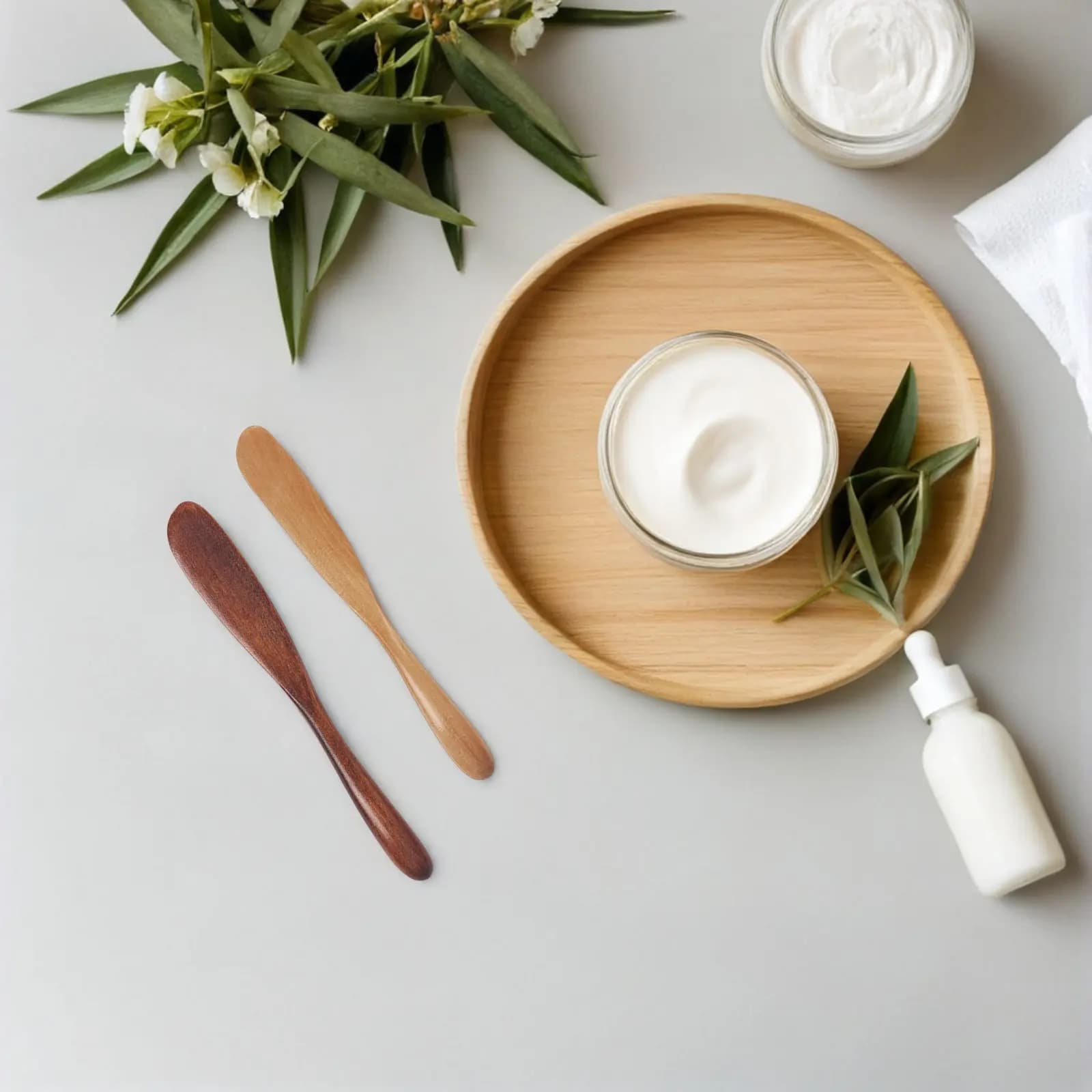 2Pcs Wooden Skincare Spatula Set Natural Reusable Cream Scoop for Face Masks Lotions Serums Clay Mixing Facial Beauty Tool Gua