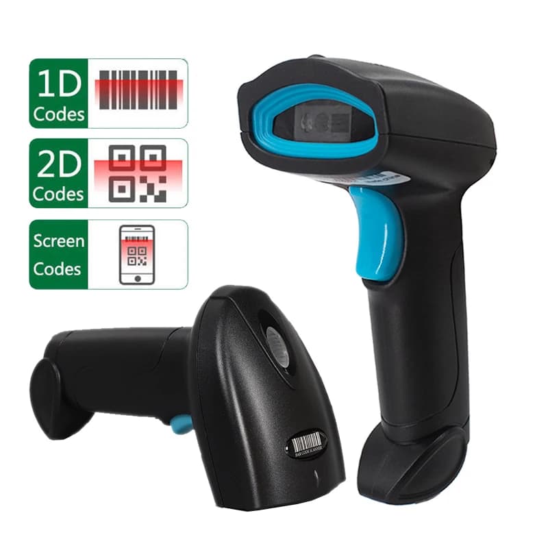 2D Bluetooth  Wireless Barcode Scanner, Handheld Cordless USB Wired QR Bar Code Reader for Library Warehouse Bookstore