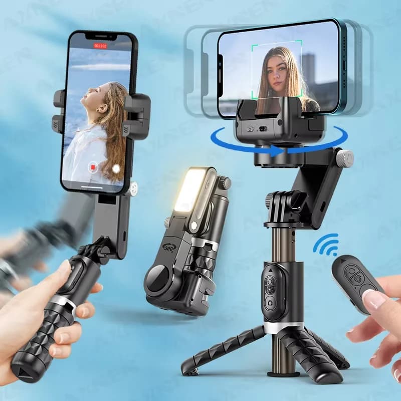Desktop Gimbal Handheld Stabilizer 360 Rotation for Mobile Phone Shooting, Gimbal Selfie Stick Face Follow Stand Monopod Tripod
